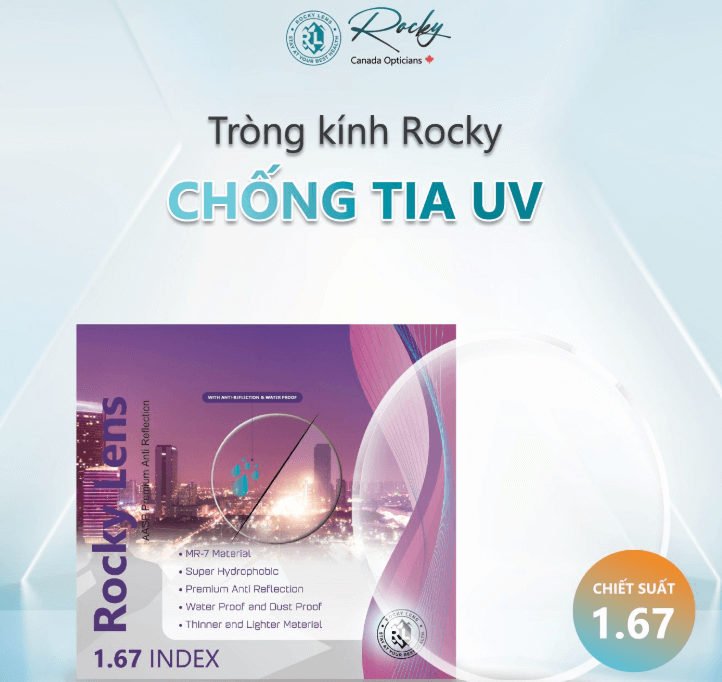 Tròng ROCKY SIÊU MỎNG 1.67 ASP UV Độ Cao